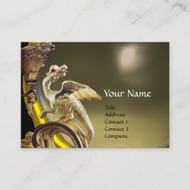 GOLDEN DRAGON GREY AGATE Monogram Business Card (Front)