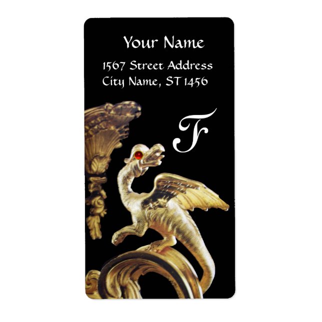 GOLDEN DRAGON IN BLACK RED RUBY Monogram Label (Front)