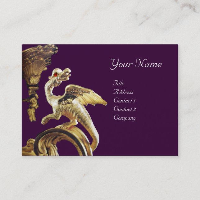 GOLDEN DRAGON IN PURPLE  Monogram Business Card (Front)