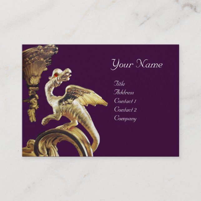 GOLDEN DRAGON IN PURPLE  Monogram Gold Metallic Business Card (Front)