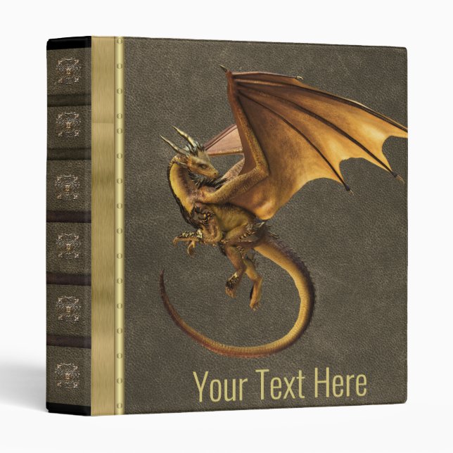 Golden Dragon Leather Look  Personalize 3 Ring Binder (Front/Spine)