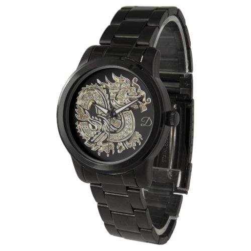 Golden Dragon Logo Add Monogram Elegant Watch