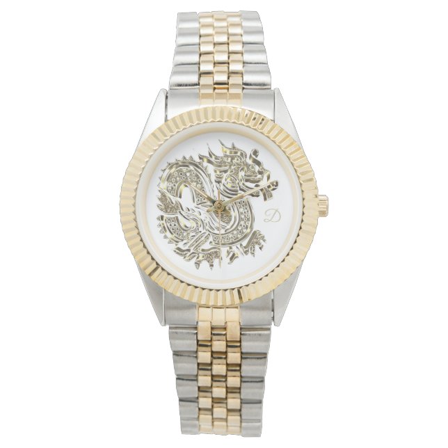 Golden Dragon Logo Add Monogram Elegant Watch (Front)