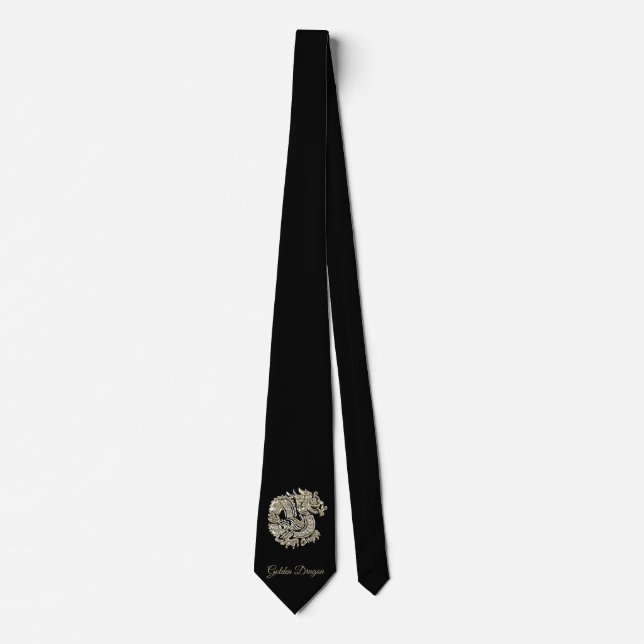 Golden Dragon Logo Add Name Text or Monogram Chic Neck Tie (Front)