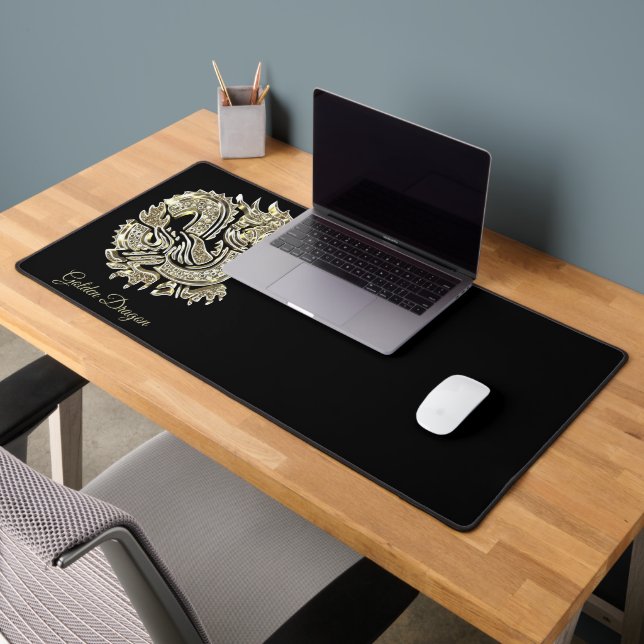 Golden Dragon Logo Add Name Text or Monogram Desk Mat (Office 2)