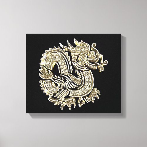 Golden Dragon Logo Elegant Decorative Black Gold Canvas Print