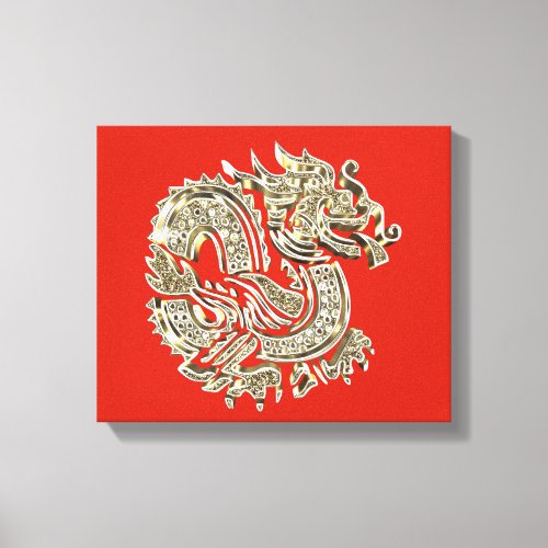 Golden Dragon Logo Elegant Decorative Red Gold Canvas Print