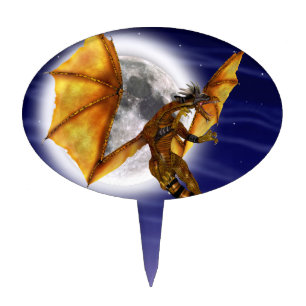 Golden Dragon Mythical Fantasy Creature Purple Sky Cake Topper