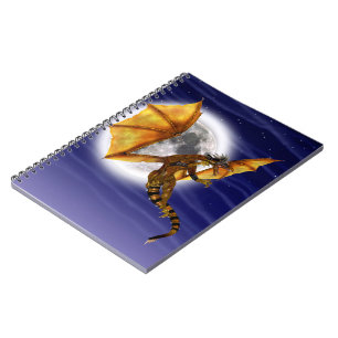 Golden Dragon Mythical Fantasy Creature Purple Sky Notebook