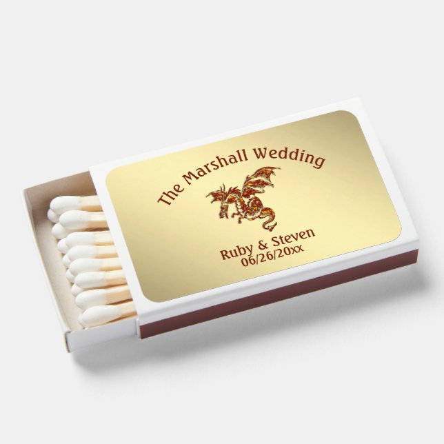 Golden Dragon Names & Date Plus Matchboxes (Front Open)