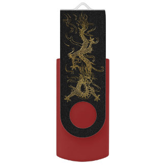 Golden Dragon on Black Asian Art Theme USB Flash Drive