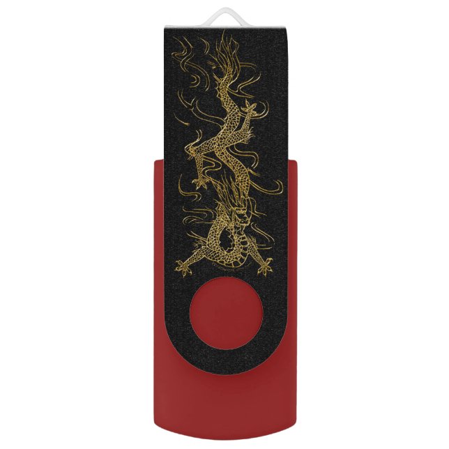 Golden Dragon on Black Asian Art Theme USB Flash Drive (Front Vertical)
