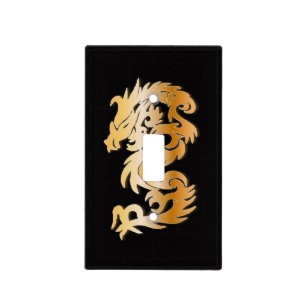Golden Dragon on Black Light Switch Cover
