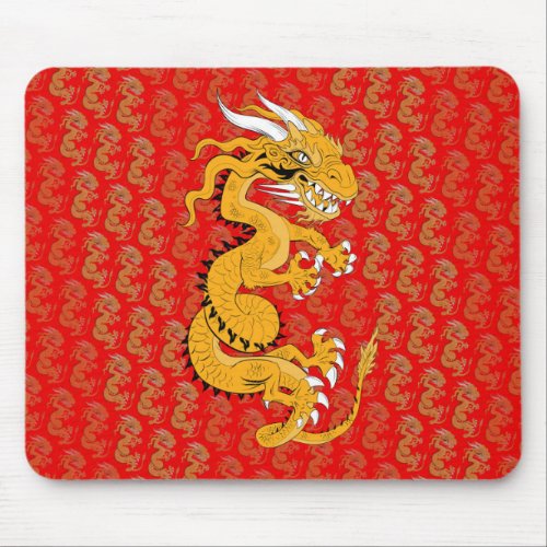 Golden Dragon on Red Mouse Pad