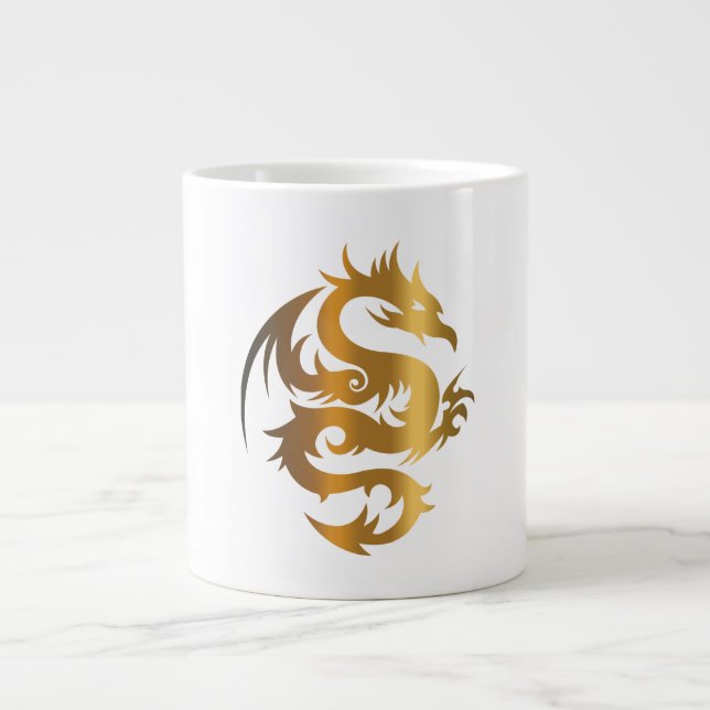 Golden Dragon on Royal Blue Large Coffee Mug (Front)