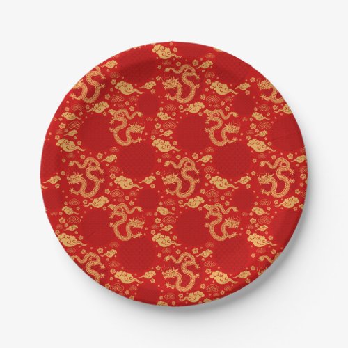 Golden dragon pattern  _ Chinese Lunar year 2024 Paper Plates