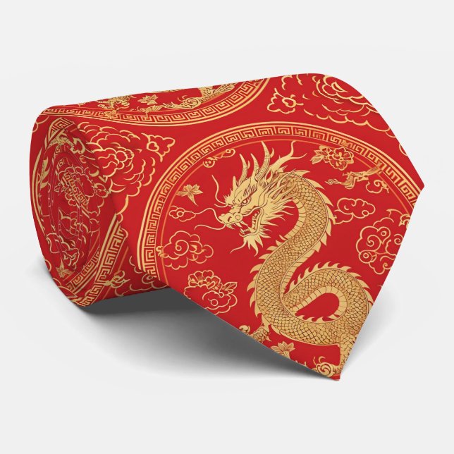 Golden Dragon Pattern Neck Tie (Rolled)