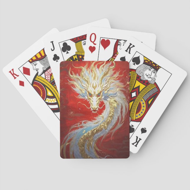 Golden Dragon Soaring Through Crimson Skies Poker Cards (Back)