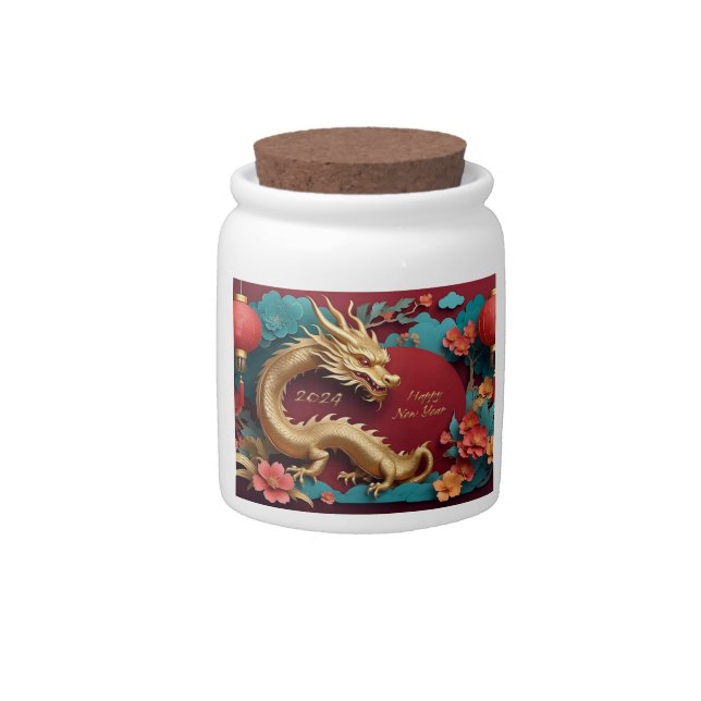 Golden Dragon Spectacle Chinese New Year Candy Jar (Front)