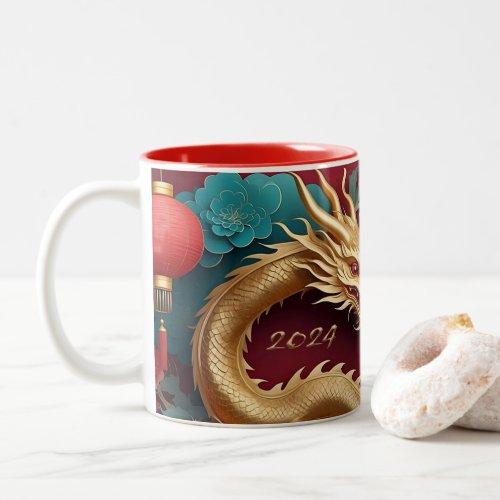 Golden Dragon Spectacle Chinese New Year Two_Tone Coffee Mug