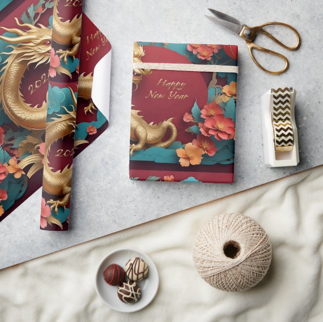 Golden Dragon Spectacle Chinese New Year Wrapping Paper (Crafts)