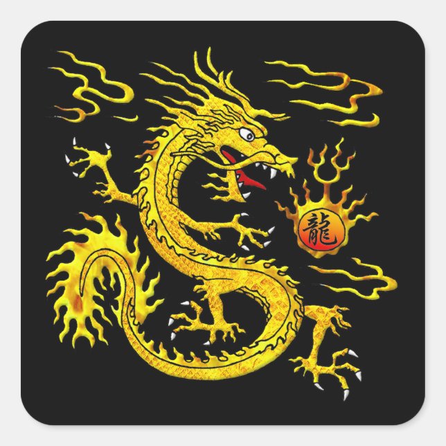 Golden Dragon Square Sticker (Front)