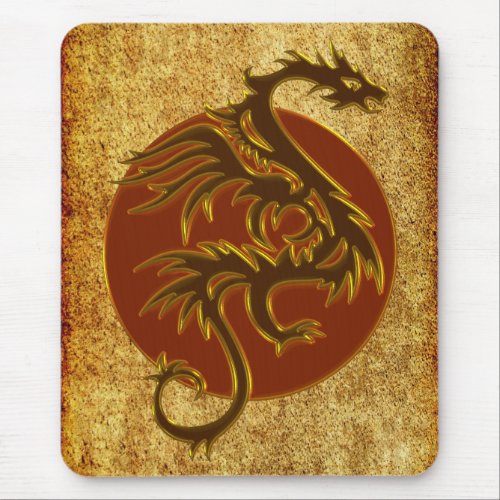 Golden Dragon Sun  antique style Mouse Pad