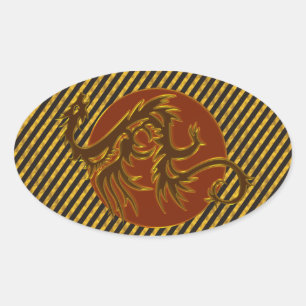 Golden Dragon Sun golden stripes Oval Sticker