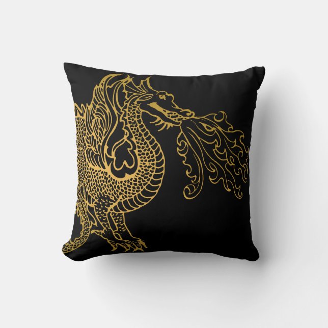 Golden Dragon Throw Pillow (Front)