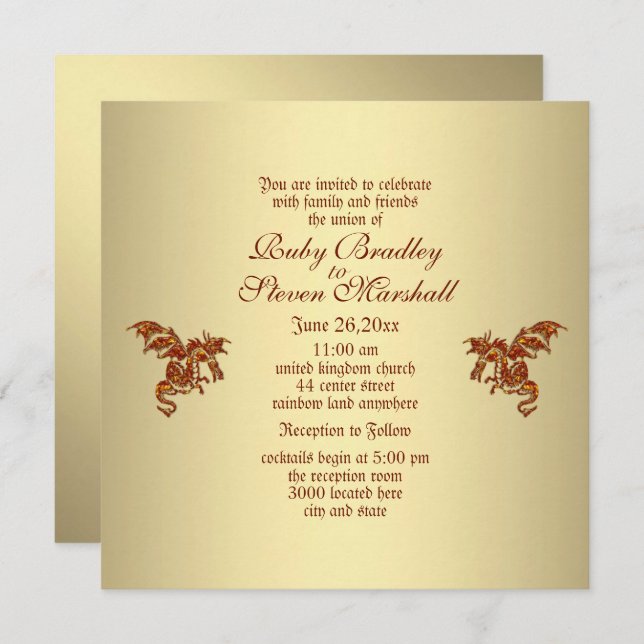 Golden Dragon Wedding Invitation (Front/Back)