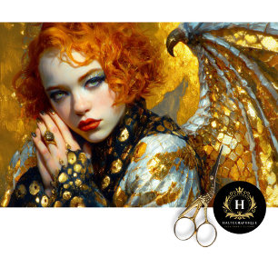 Golden Dragon Wing Girl Fantasy Decoupage Art Tissue Paper