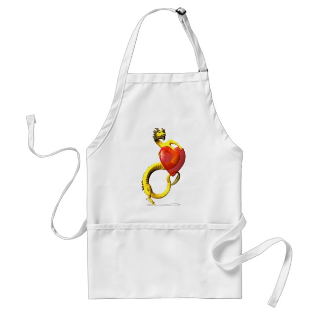 Golden Dragon With Big Red Heart Adult Apron (Front)
