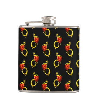 Golden Dragon With Big Red Heart Hip Flask