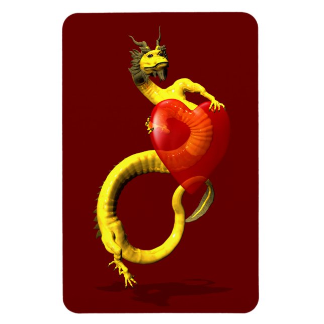 Golden Dragon With Big Red Heart Magnet (Vertical)