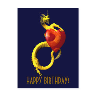 Golden Dragon With Big Red Heart Postcard