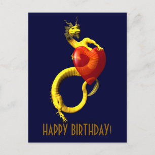 Golden Dragon With Big Red Heart Postcard
