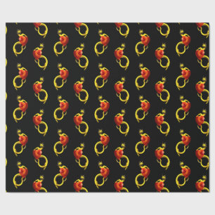 Golden Dragon With Big Red Heart Wrapping Paper