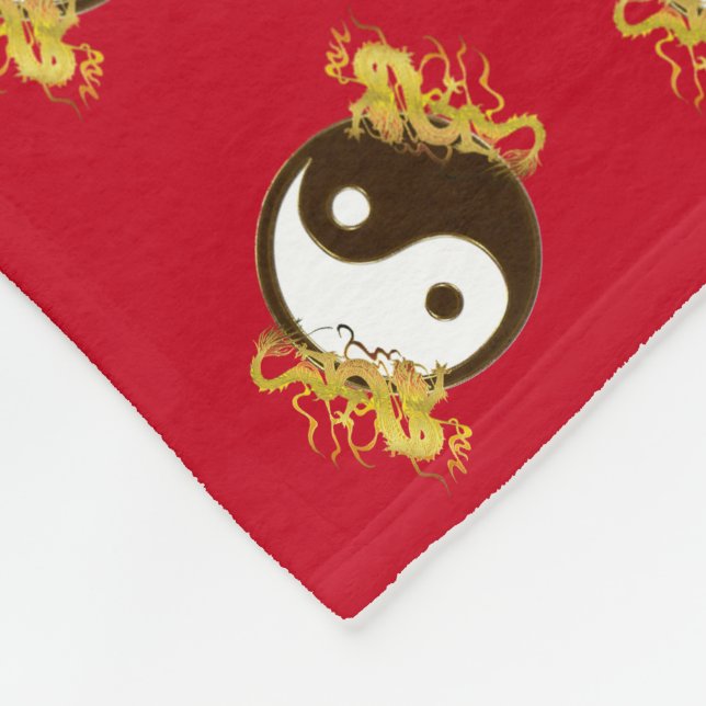 Golden Dragon Yin Yang Fleece Blanket (Corner)