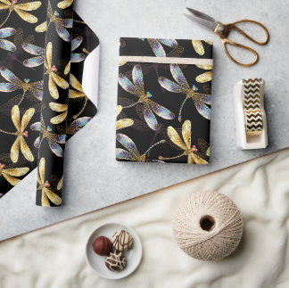 Golden Dragonflies Wrapping Paper