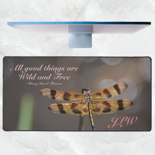 Golden Dragonfly All Good Things Wild and Free Desk Mat