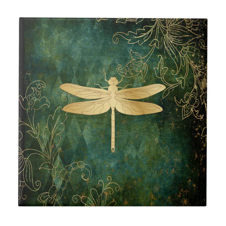 Golden Dragonfly Ceramic Tile | Zazzle