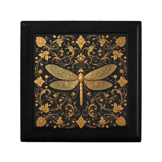 🌸Golden Dragonfly Floral Art Keepsake Storage🌸 Gift Box (Front)