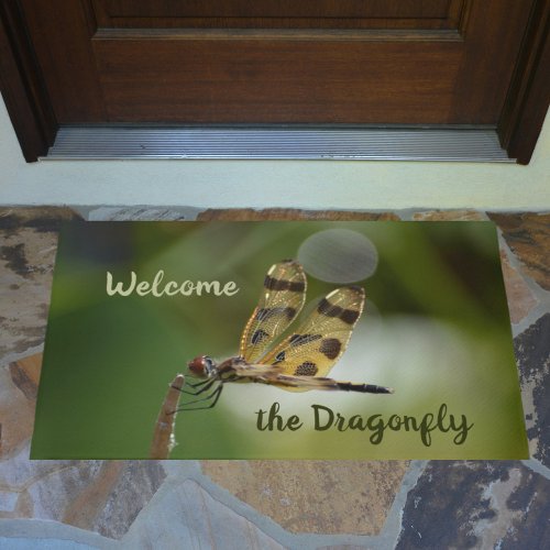 Golden Dragonfly Green Welcome Doormat