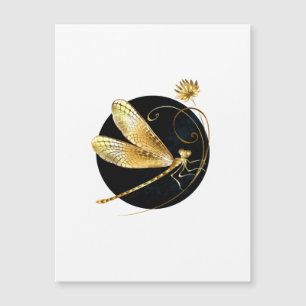 Golden dragonfly in black circle