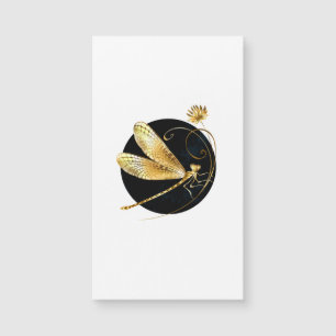 Golden dragonfly in black circle