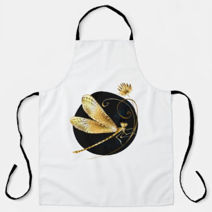 Golden dragonfly in black circle apron