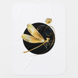 Golden dragonfly in black circle baby blanket
