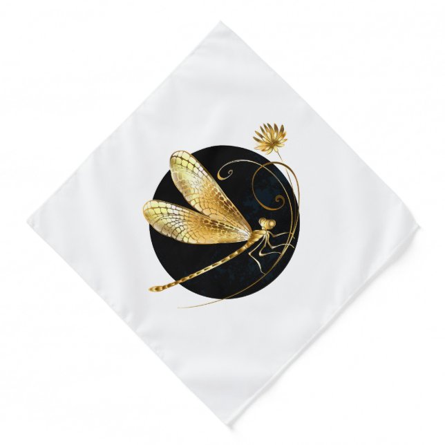 Golden dragonfly in black circle bandana (Front)