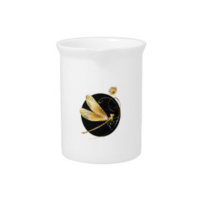 Golden dragonfly in black circle beverage pitcher