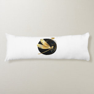 Golden dragonfly in black circle body pillow